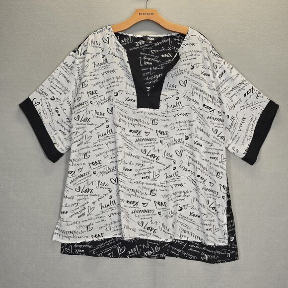 Slim factor Tops - Slim Factor by Investments Womens Top Size 1X Plus Mini Scroll V-Neck Black Whit